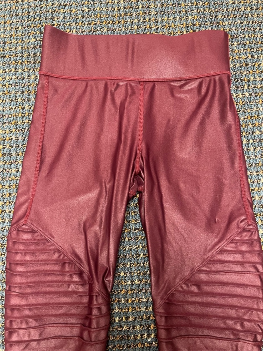 Carbon38 High Rise Moto Leggings Burgundy Metallic Liquid Shine Size S - Picture 6 of 7